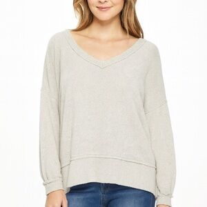 Umgee Women's Soft Cream V-Neck Sweater